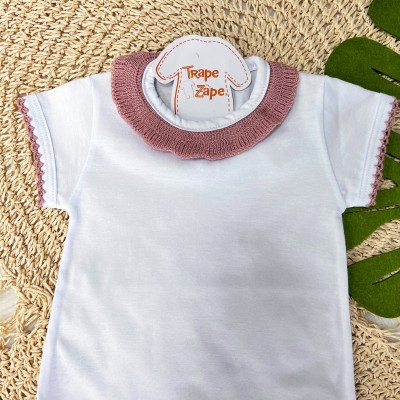  Body Branco com Gola Tricot - Rose